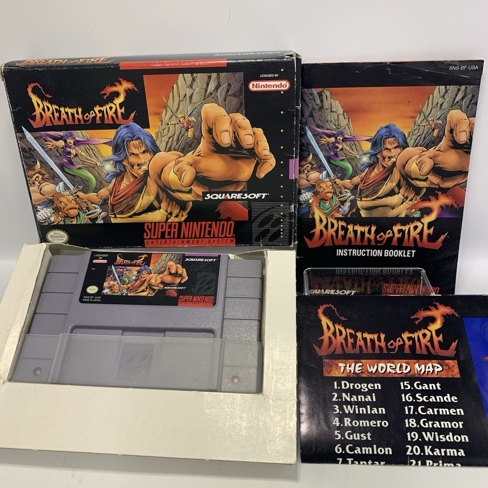 Breath of Fire Super Nintendo SNES with Game Cartridge, Box, Tray, Manual & Map